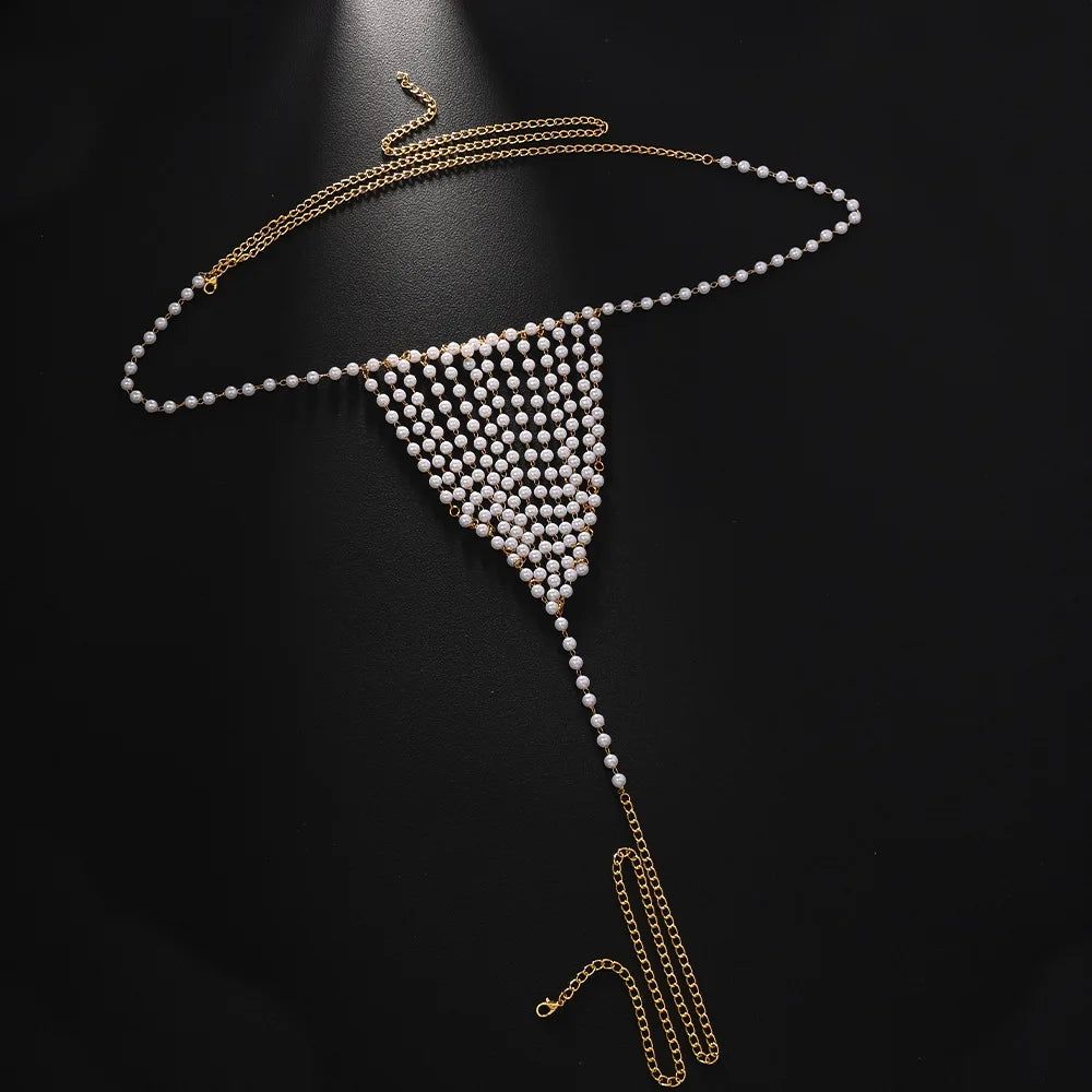 Stonefans New Rave Pearl Jewellry Accessories Waist Chain Fashion 2025 Summer Club Sexy Thong Panties G String Bikini Women Gift