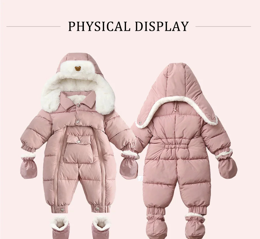 Ircomll Winter Baby Jumpsuit Thick Warm Infant Hooded Inside Fleece Jacket Newborn Boy Girl Coat Overalls Cotton Down Jacket