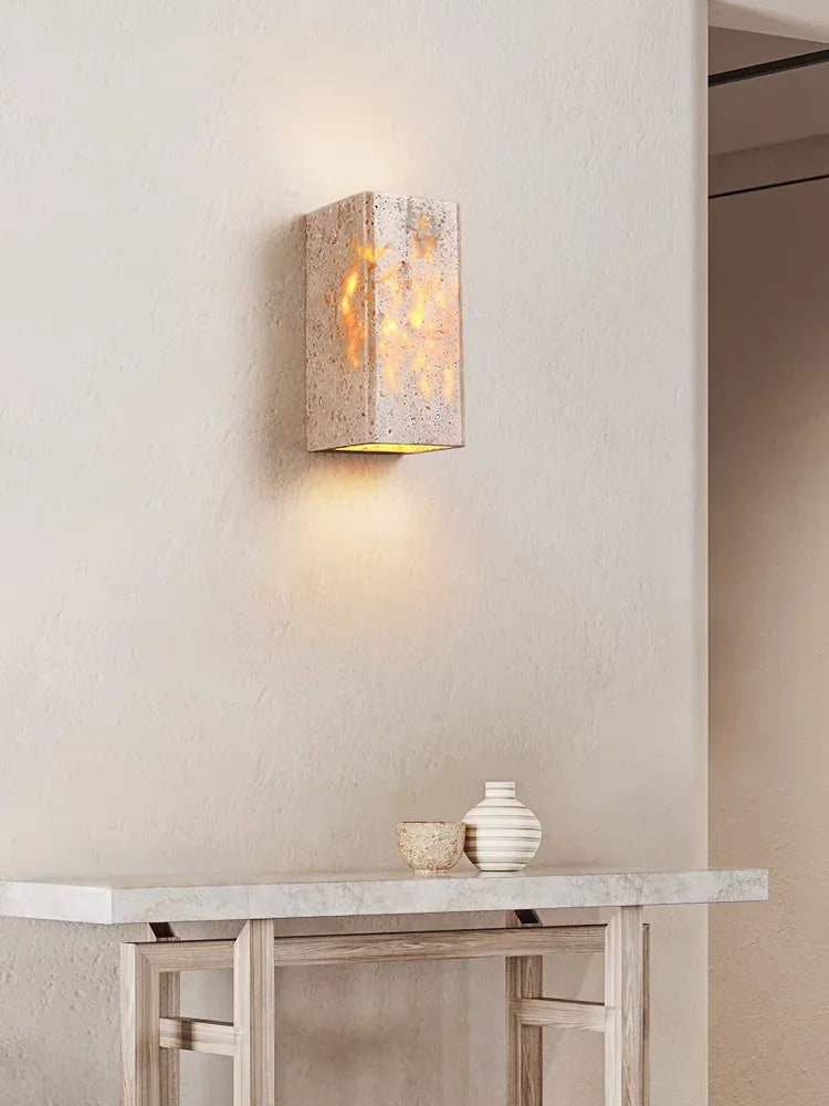 Wabi Sabi Yellow Marble Wall Lamp Led Bedside Japan Bedroom Living Room Wall Light Travertine Stair Cor