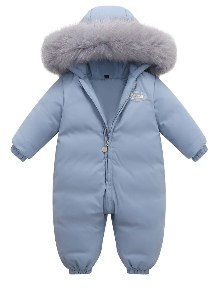 2025 Baby Winter Jumpsuit Real Raccoon fur Waterproof Baby Girl Snowsuit Toddler Boy Winter Romper Infant overalls Down Jacket