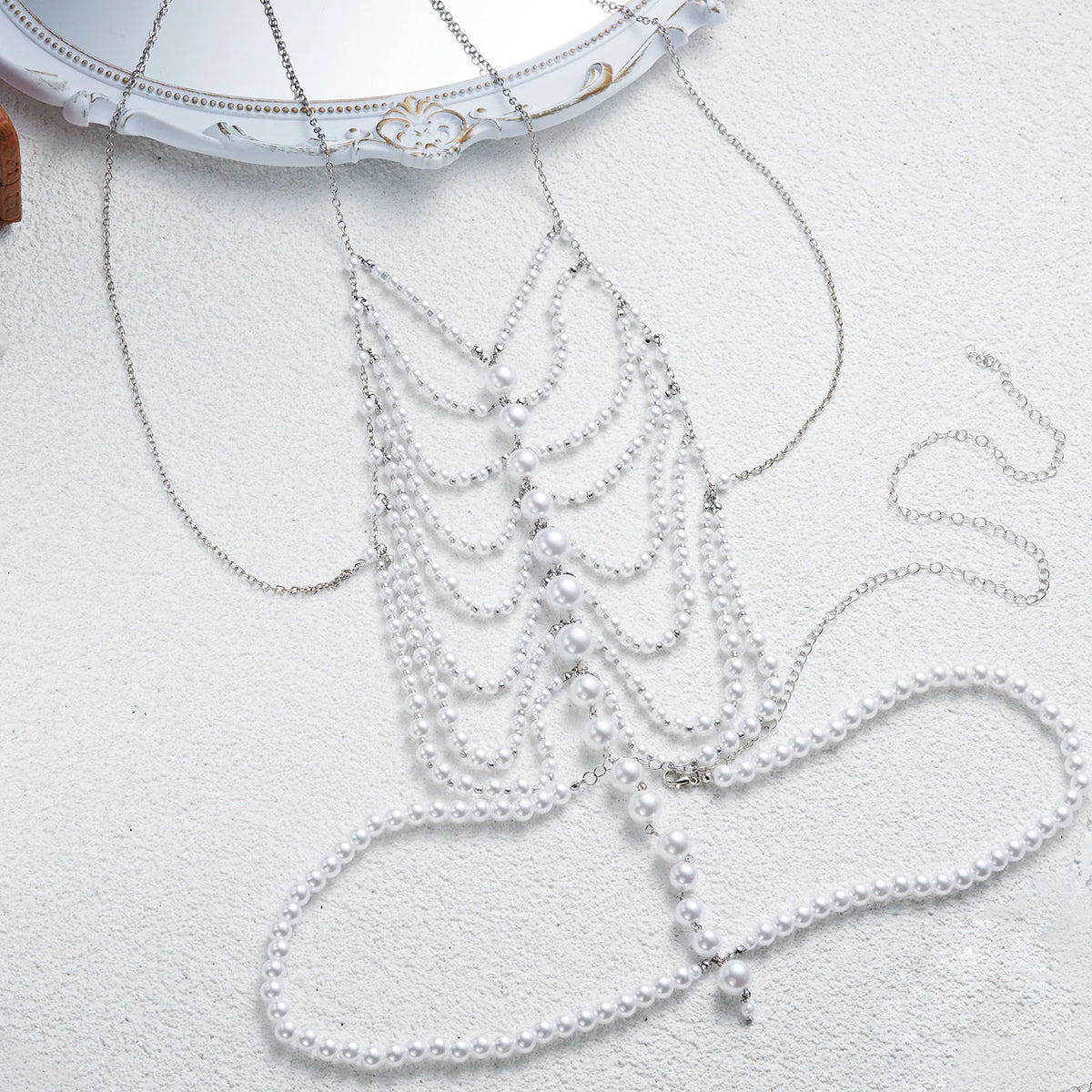 Luxe Imitation Pearl Body Chain for Women Beaded Halter Chest Chain Layered Top Bridal Wedding Party Fashion Jewelry Gift