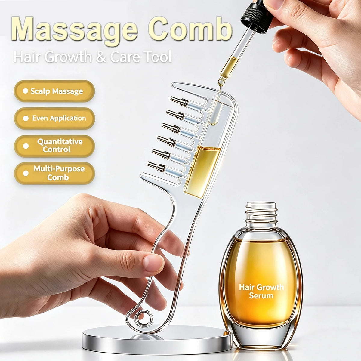 Scalp Liquid Applicator Comb, Refillable Hair Serum Oil Dispensing Comb, Roller Ball Massage Comb For Hair Root Treatment