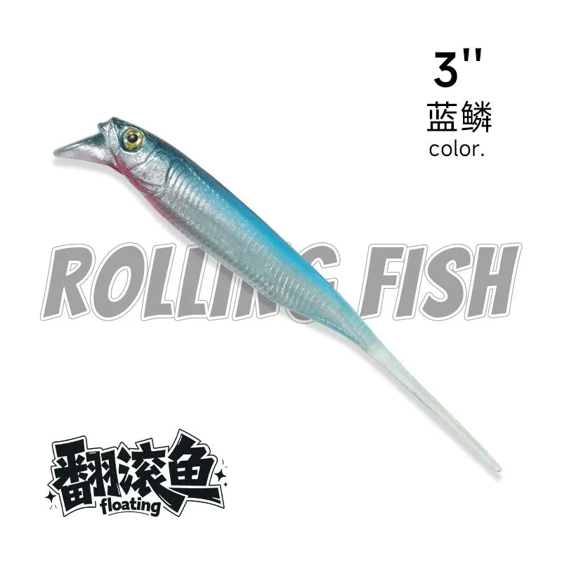 Rolling Fish Floating TPE Soft Lure 2.5" 3" Hollow Channel Design Wobbler Soft Bait Left‑Right Rolling Action Artificial Baitait
