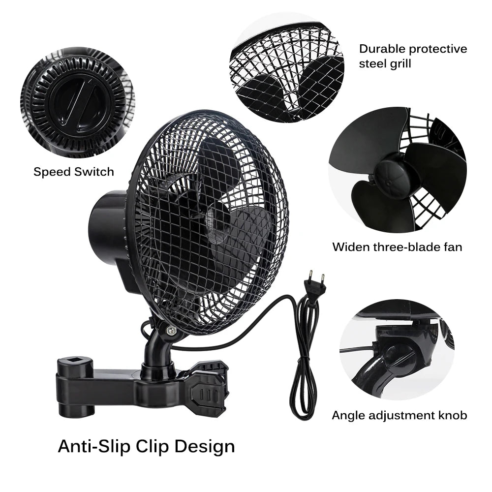 Plant Tent Cooling Clip-On Fan 25W Two-Speed Adjustable Shaking Head Suitable for Tents Household Cooling Fan