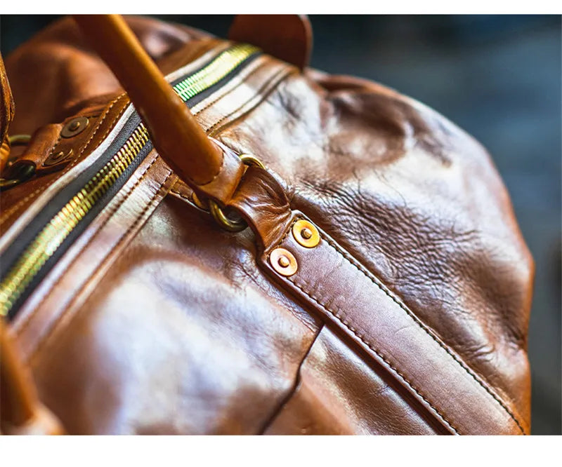 Vintage fashion luxury genuine leather men's travel bag outdoor weekend large capacity crossbody bag real cowhide women handbag