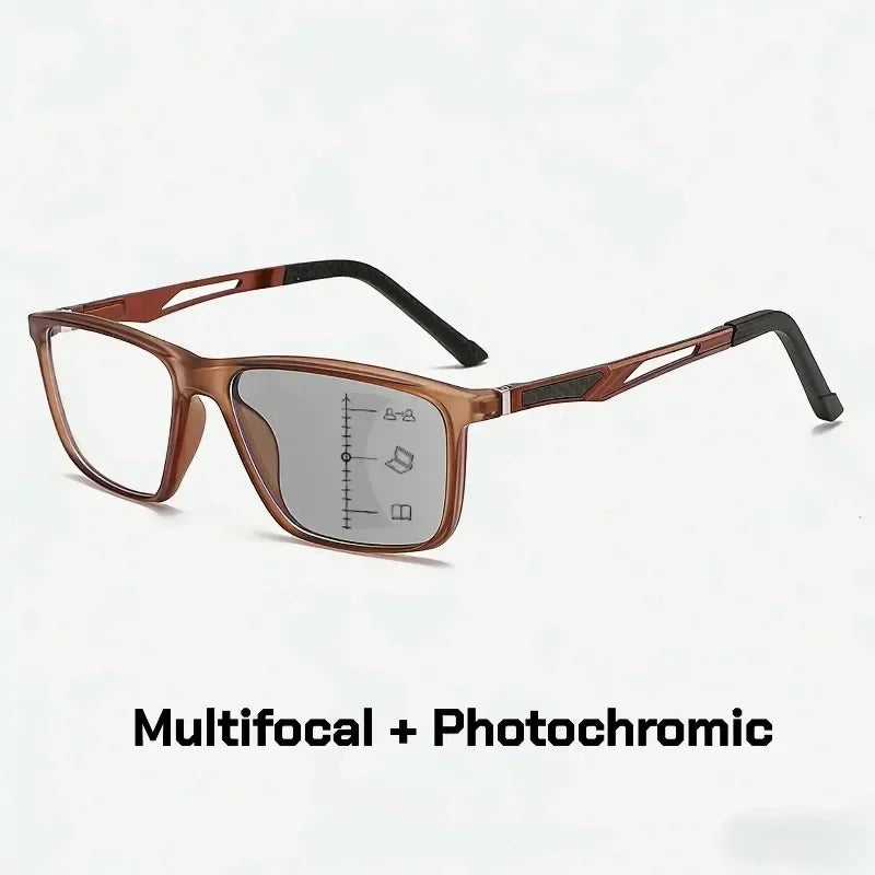 New Multifocal Photochromic Reading Glasses Unisex Ultra-Lightweight TR90 Bifocal Presbyopia Eyewear with Plus Diopter 0 To +4.0