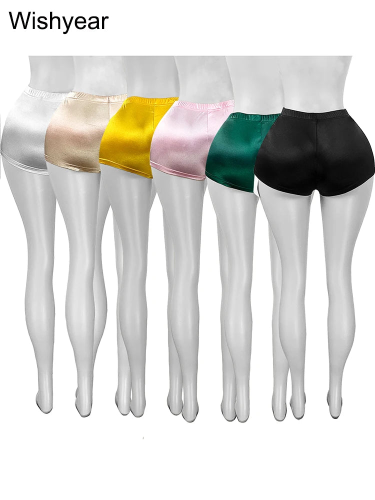 Trendy Night Club Women's High Shine Stretch Satin Hot Pants Sports Scrunch Shorts Workout Running Leggings Athletic Bottoms y2k