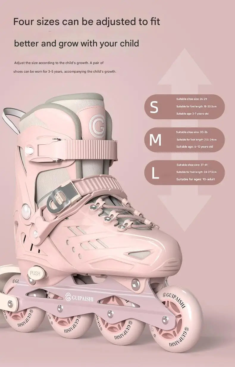 4 Wheels Flashing Inline Skates with Full Protective Gear Set Helmet Knee Pads Elbow Pads Carry Bag Adjustable Size for Boy Girl