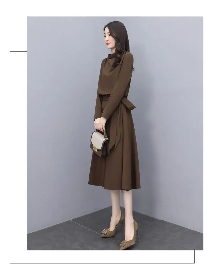 Long Sleeves Dresses Women's Elegant Midi Dresses for Women Womens Office Dress Woman Streetwear Autumn Winter Korean Style New