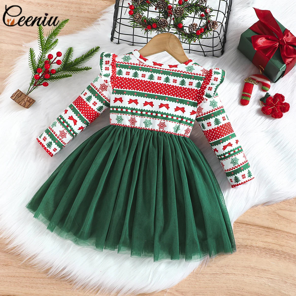 Baby Dress For New Year Green Tree Print Xmas Christmas Dress For Newborns Toddler My First New Year Girls Costumes