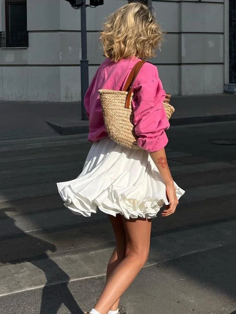 Summer White Women's Mini Skirt A-line High Waist Sexy Cute Ruffle Vintage Tennis Skirt Elastic Waist Tutu Short Skirts Women