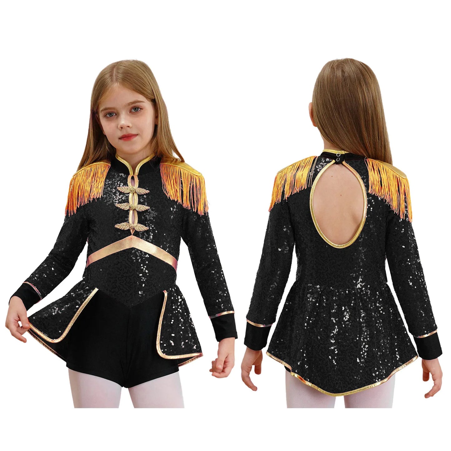 Halloween Costume Romper Circus Ringmaster Cosplay Carnival Party Shiny Sequins Leotard Dress Drum Majorette Magician Dress Up