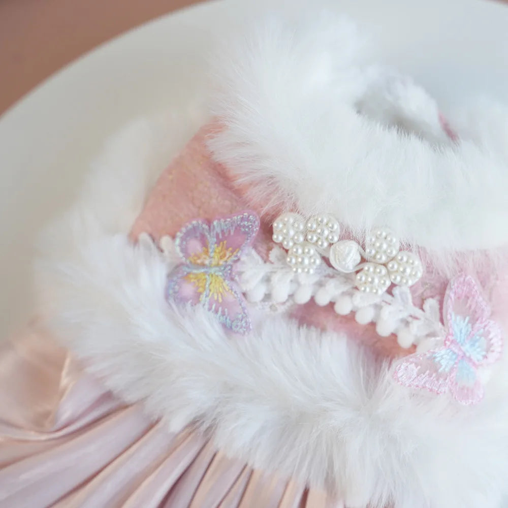 Pet Flannel Dress Rabbit Butterfly Tang Dress Princess New Year Small Medium Dog Coat Puppy Clothes Chinese Style Pet Skirt