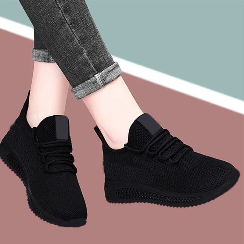 Women Casual Sport Shoes Light Sneakers Women's Black Outdoor Breathable Mesh Black Running Shoes Athletic Jogging Tennis Shoes