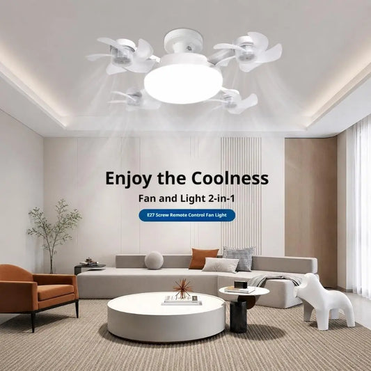 Drone Style Ceiling Fan Light E27 Base Remote Controlled Dimmable 3 Color LED Design  Retractable Blades for Living Room