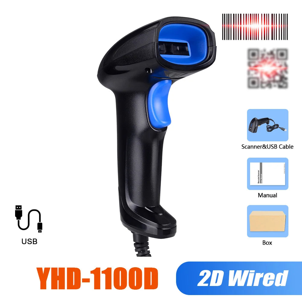 YHDAA Handheld Bluetooth Wireless 2D Barcode Scanner 1800mAh Support 20 Hours Continuous Scanning QR Code Reader