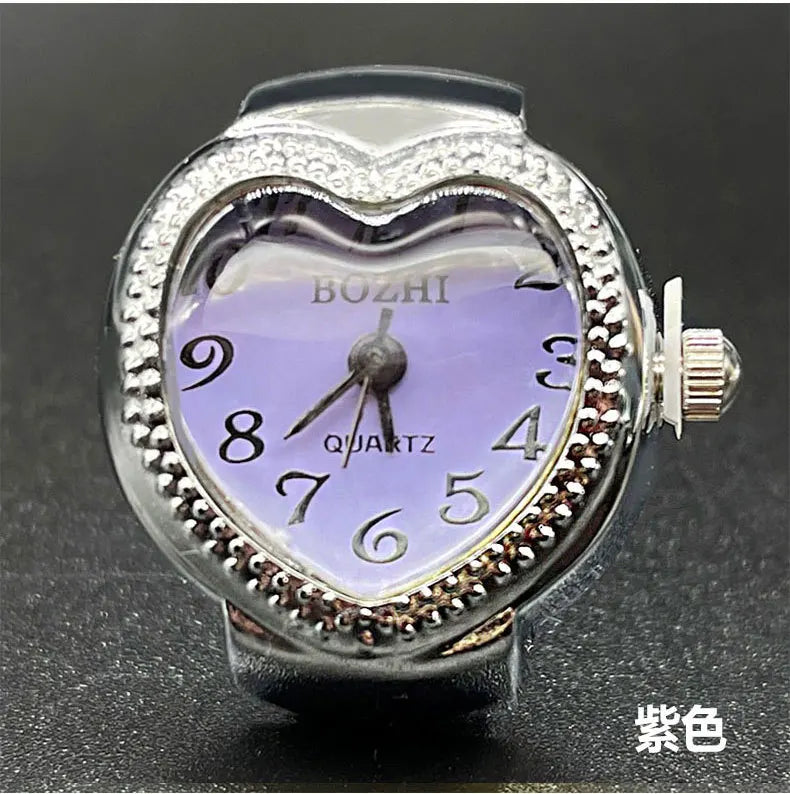 Kiss Jewelry Women Men Creative Heart Shape Clock Quartz Watch Rings Couples Elastic Strap Alloy Dial Watches Finger Ring Gift