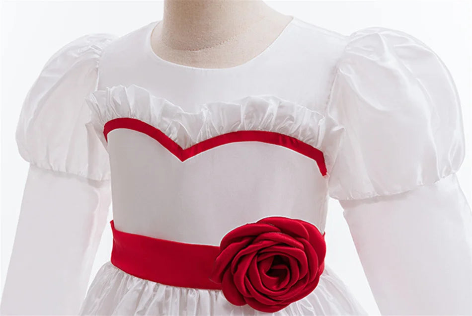 Horror Movie Annabelle Cosplay Costume Girl Long Sleeve Rose Dress For Kid Scary Ghost Role Play Halloween Carnival Party Outfit