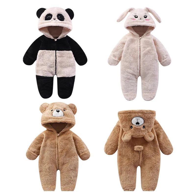 Cute Panda Print Baby Onesie, Winter Footed Pajamas Romper for Newborn & Toddler Girls, Cozy Home Wear Jumpsuit