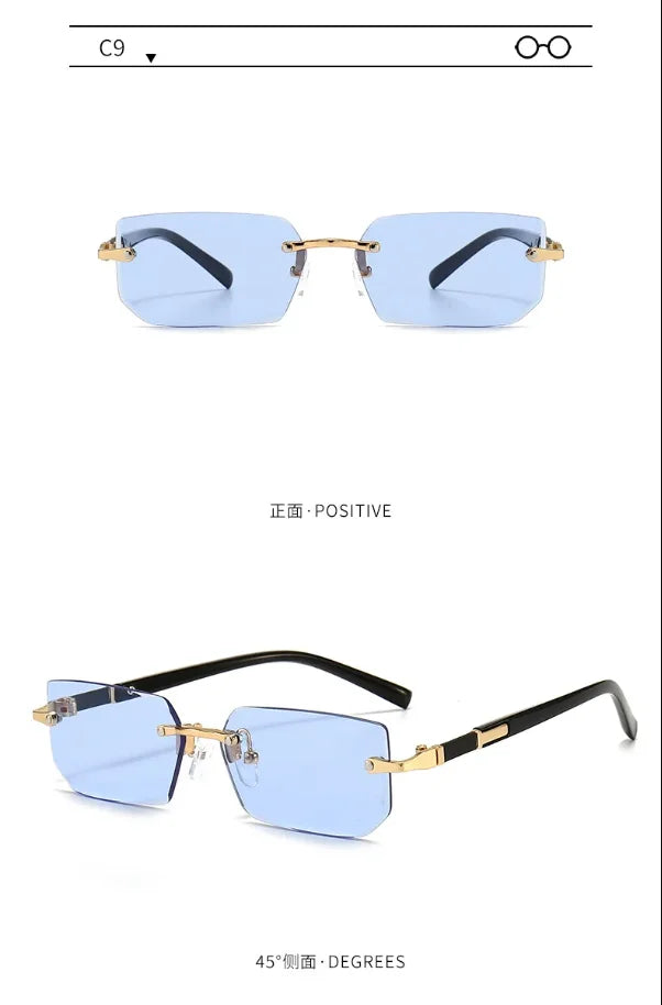 Rimless Sunglasses Rectangle Fashion Popular Women Men Shades Small Square Sun Glasses For Female Male Summer Traveling Glasses
