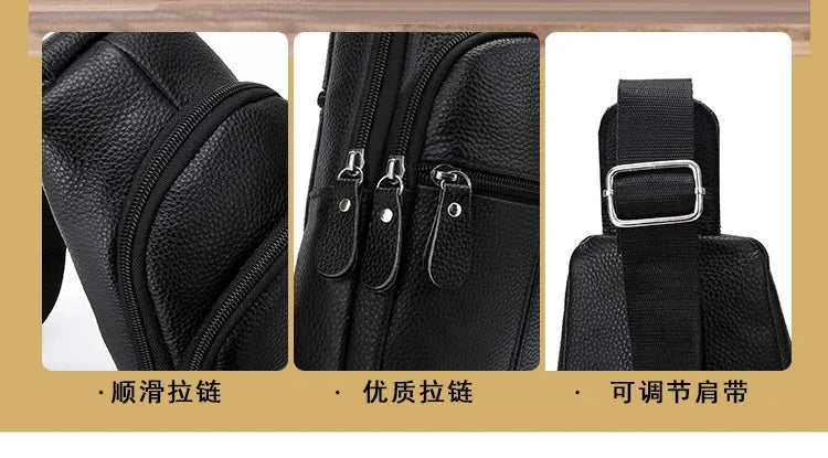 New Leather Chest Cover Layer Cowhide Business Men's Crossbody Bag with High-end Feel and Simple Chest Bag