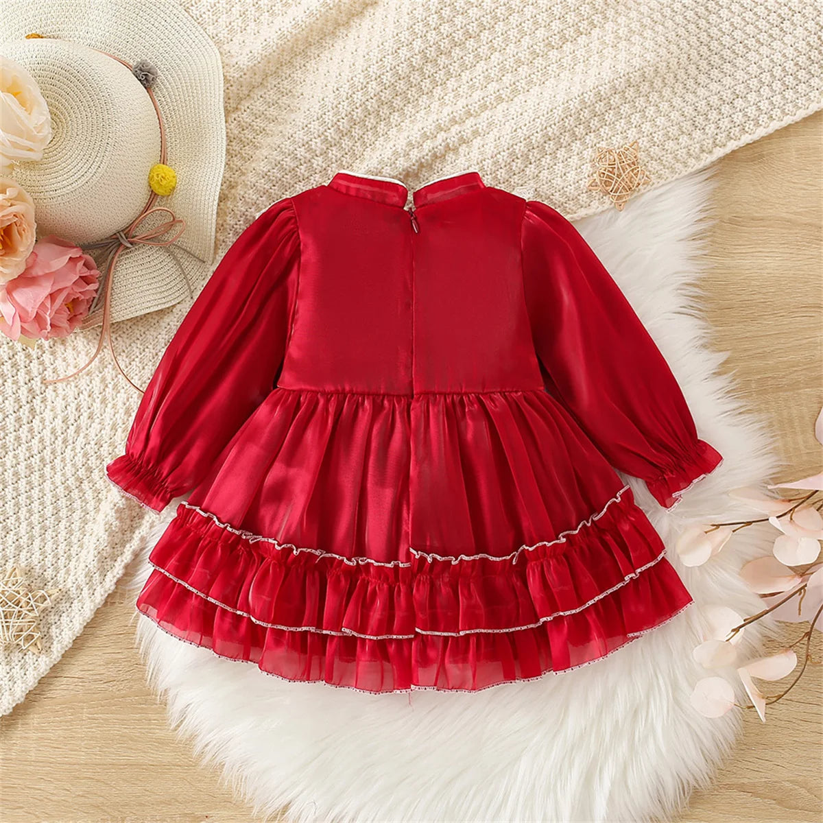 Girls' Dress Spring And Autumn Solid Color Flower Long Sleeved Baby Girl Dress Chinese Style One Year Old Baby Dress Baby Girl C