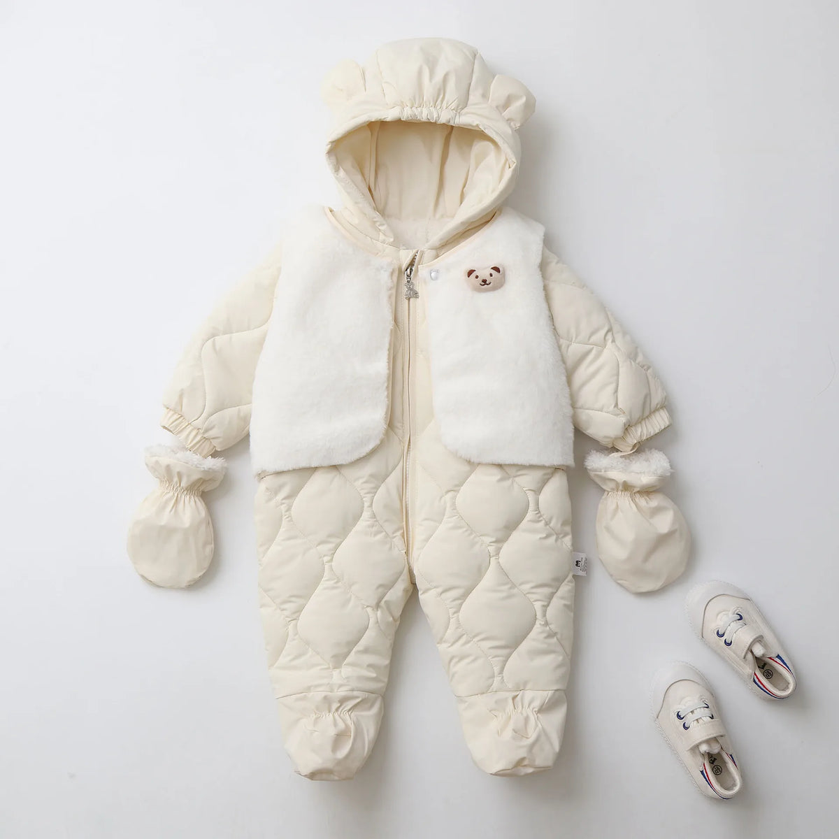 Winter 0-2Y Baby Clothes Thicken Fleece Boys Rompers Toddler Boys Jumpsuits Warm Fur Lining Footies And Vest 2 Pcs Snowsuit