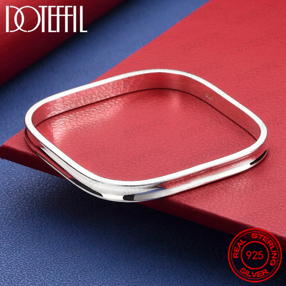 925 Sterling Silver Smooth Square Bangle For women Fashion Party Wedding Accessory Jewelry Gift