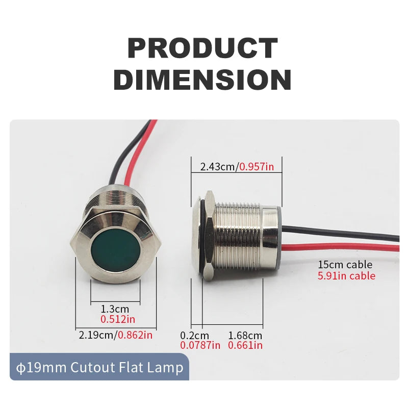5pcs 16/19/22mm Waterproof IP67 Metal LED Indicator Light DC/AC 3-48V Signal Lamp Red Yellow Green Blue White for Car Dashboard