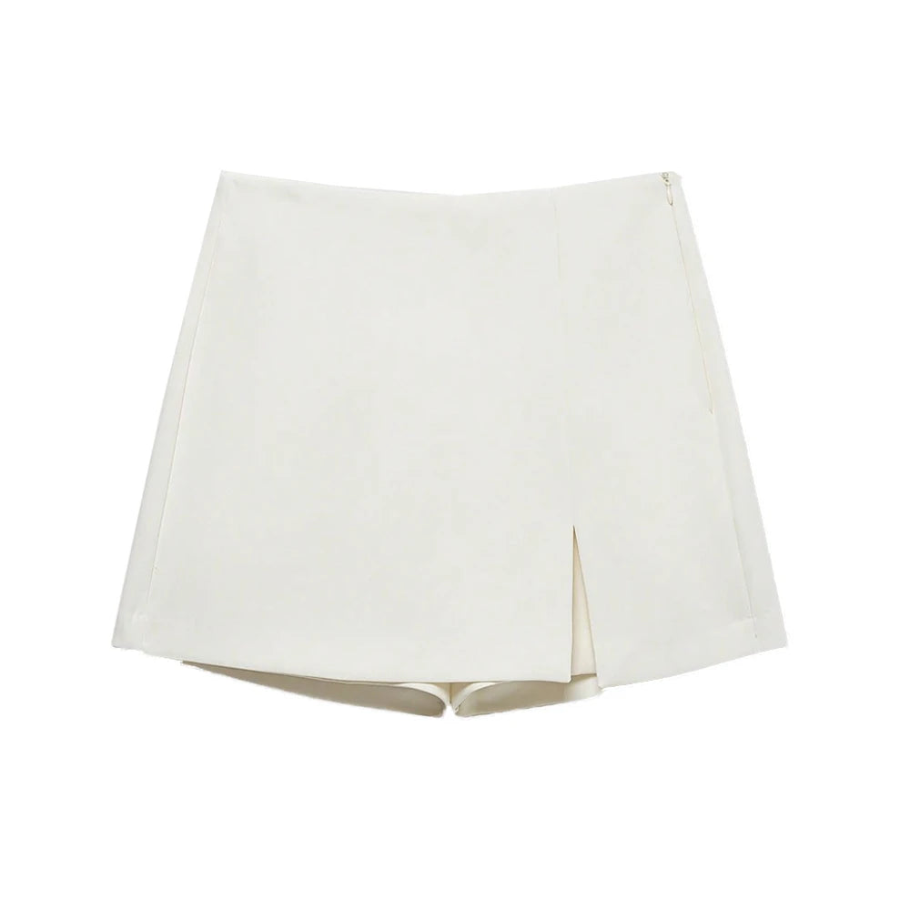 Women's High Waist Skort with Front Slit And Side Zipper Fashion Solid Shorts Skirt Female High Waist Skort Mujer