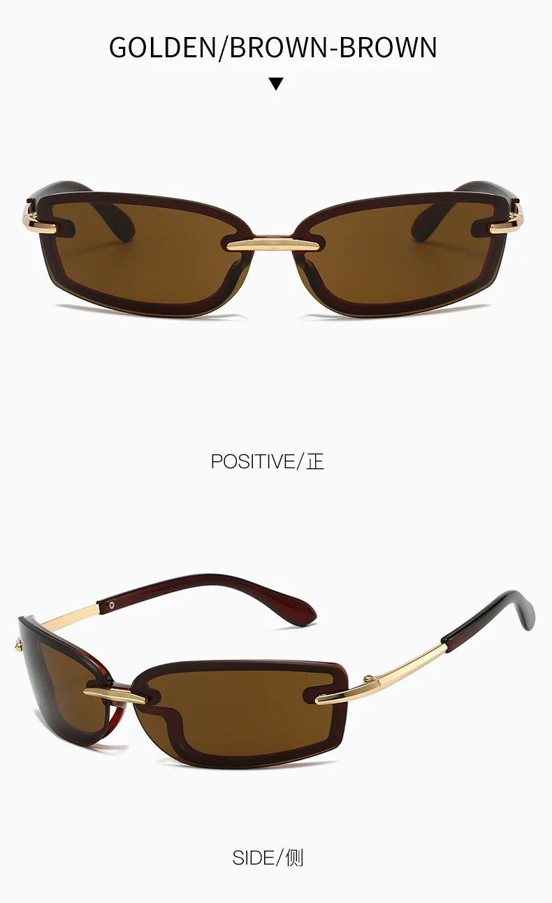 Rimless Y2K Style Sunglasses Rectangle Fashion Popular Women Men Shades Square Sun Glasses for Female Male Oculos Metal Frame