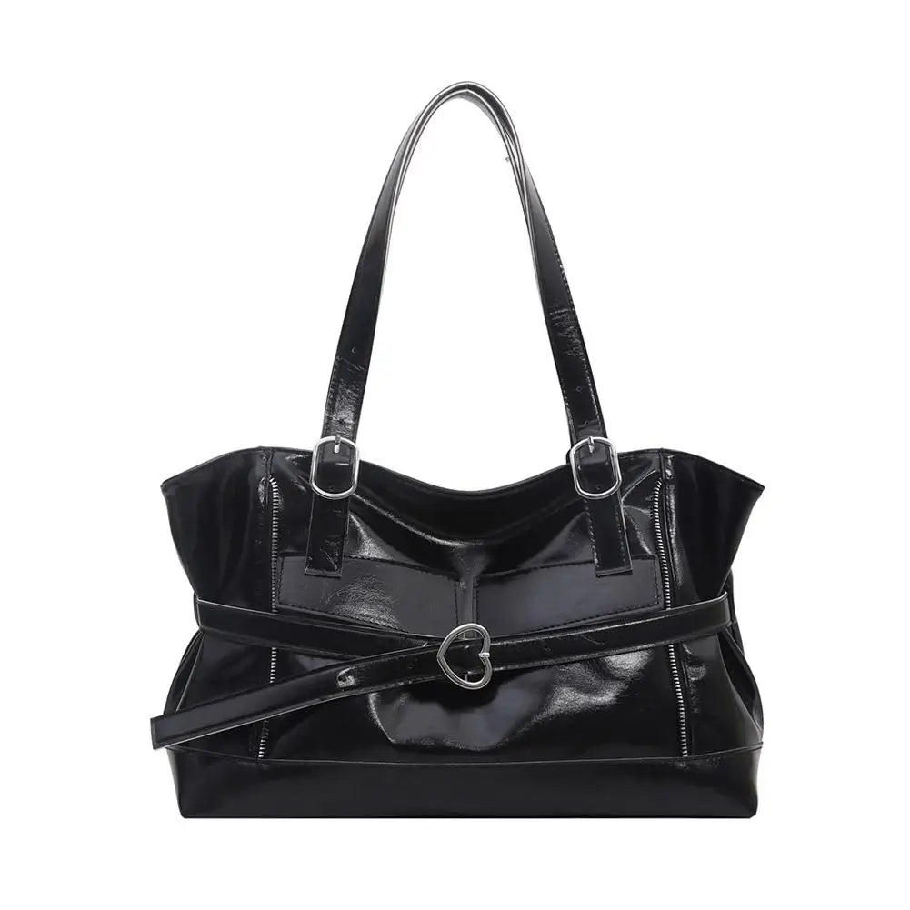 Retro Belt Buckle Underarm Shoulder Bag Women Large Capacity Commuter Tote Bag Vintage Casual Handbag Female Purse