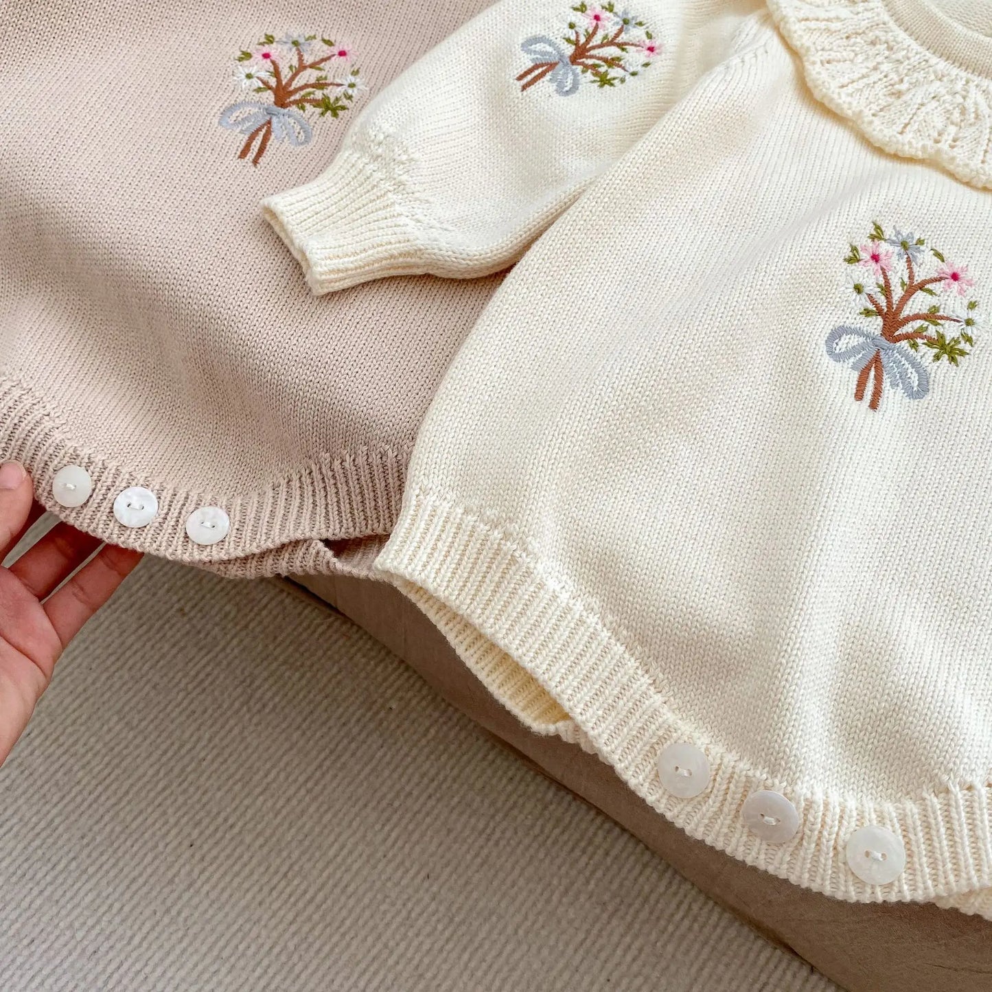 Autumn Baby Clothing New Baby Knitted Rompers Lotus Leaf Collar Long-sleeved Romper Cute Baby Girl Embroidered Sweaters Jumpsuit