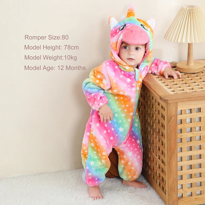 MICHLEY Carnival Dinosaur Baby Winter Costume Rompers Clothes Cute Cartoon Jumpsuit Bodysuit Overall Unicorn For Girls Boys Kid