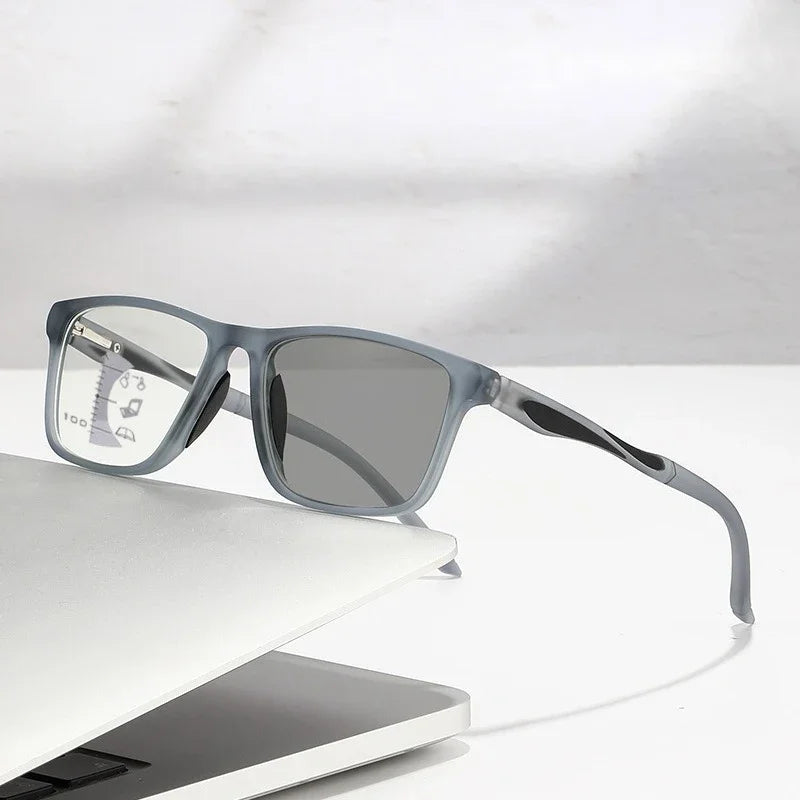 Dual Use Spring Leg Photosensitive Color Changing Multifocal Reading Glasses Anti Blue Light Lightweight Sports Reading Glasses