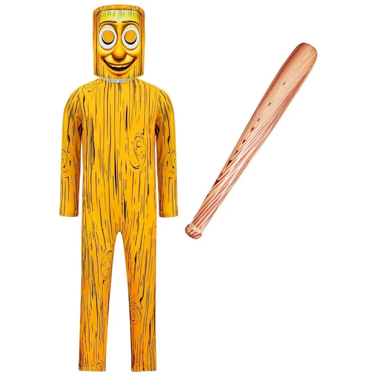 Cartoon Tung Sahur Costume Kids Long Sleeve Bodysuits Children Stage Performance Halloween Carnival Jumpsuit Mask Sets