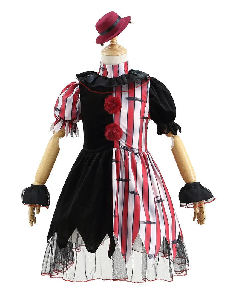 Halloween Cosplay Costumes Horror Clown Dresses Pants Headwear Clothes Sets Carnival Theme Party Role Playing Outfits for Girls