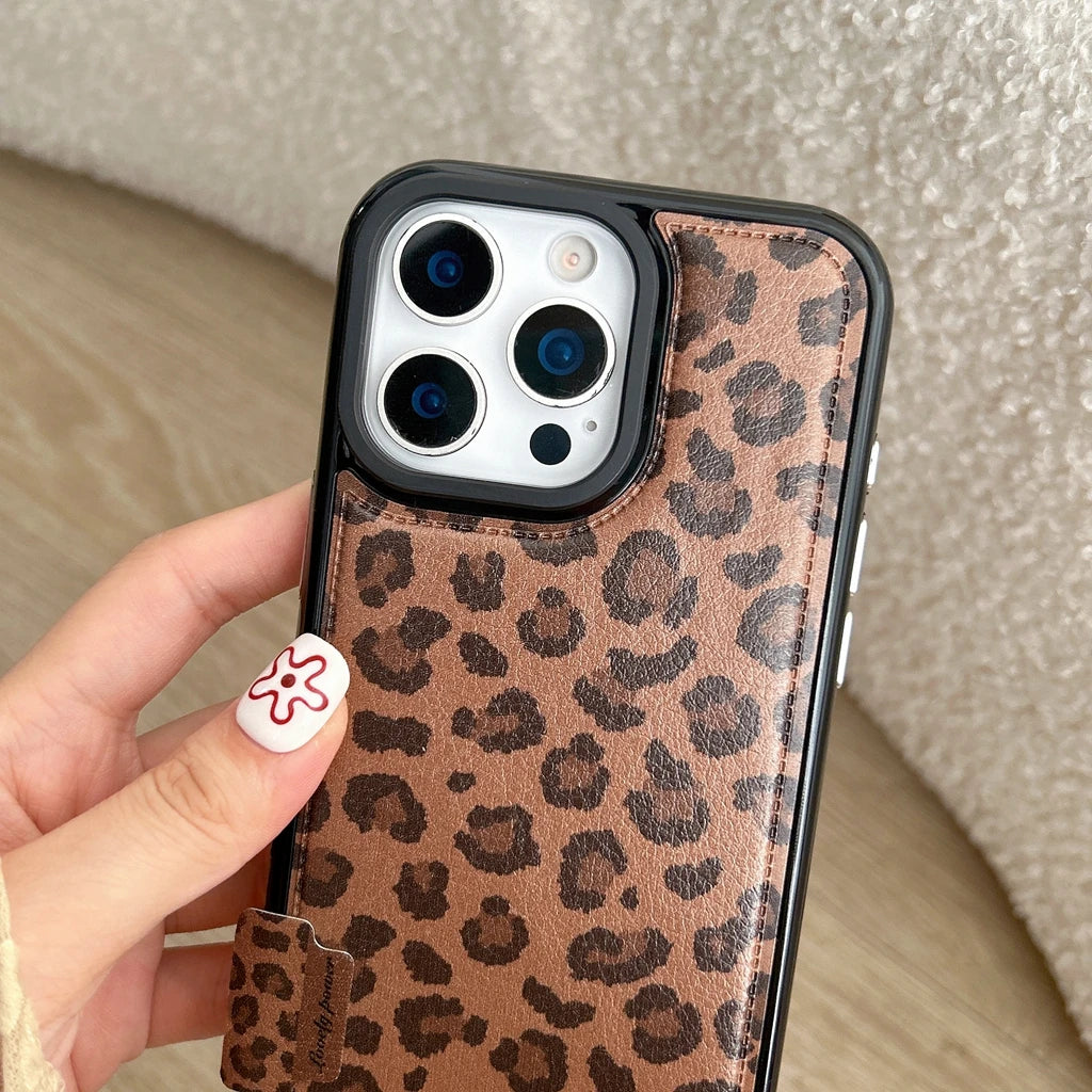 Fashion Sweet Pink Leopard Print Leather Shockproof Protective Phone Cover Case for iPhone 17 16 15 14 Pro Max