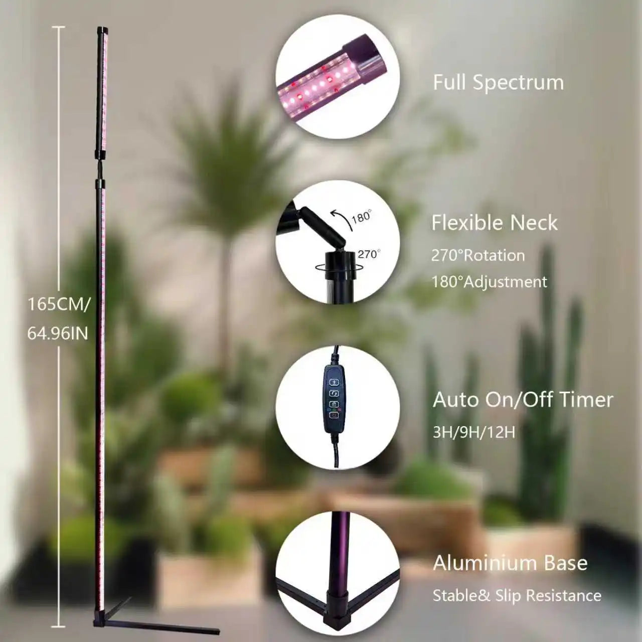 24V 80INCH Indoor Plant Growth Lamp Full Spectrum Seed Plant Lamp with Timer and Three Color Dimmable Floor Plant Growth Lamp