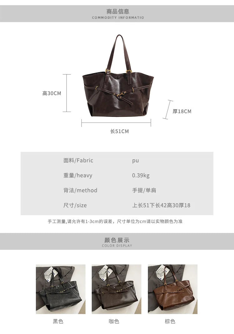 Tote Bag Designer Retro PU Leather Shoulder Handbag For Women Winter Trend Y2K Fashion Handbags Females Travel Luxury Tote Bags
