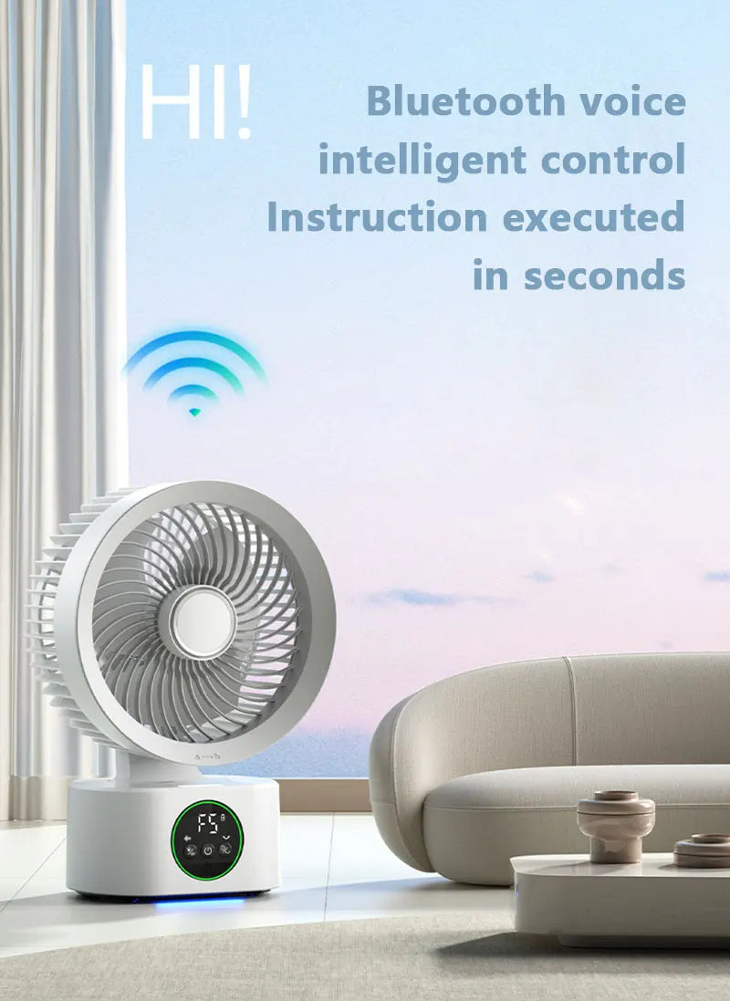 Portable Air Circulation Fan Smart Voice Remote Control USB Rechargeable Desktop Wall-Hanging Shaking Head Fan with Nightlight