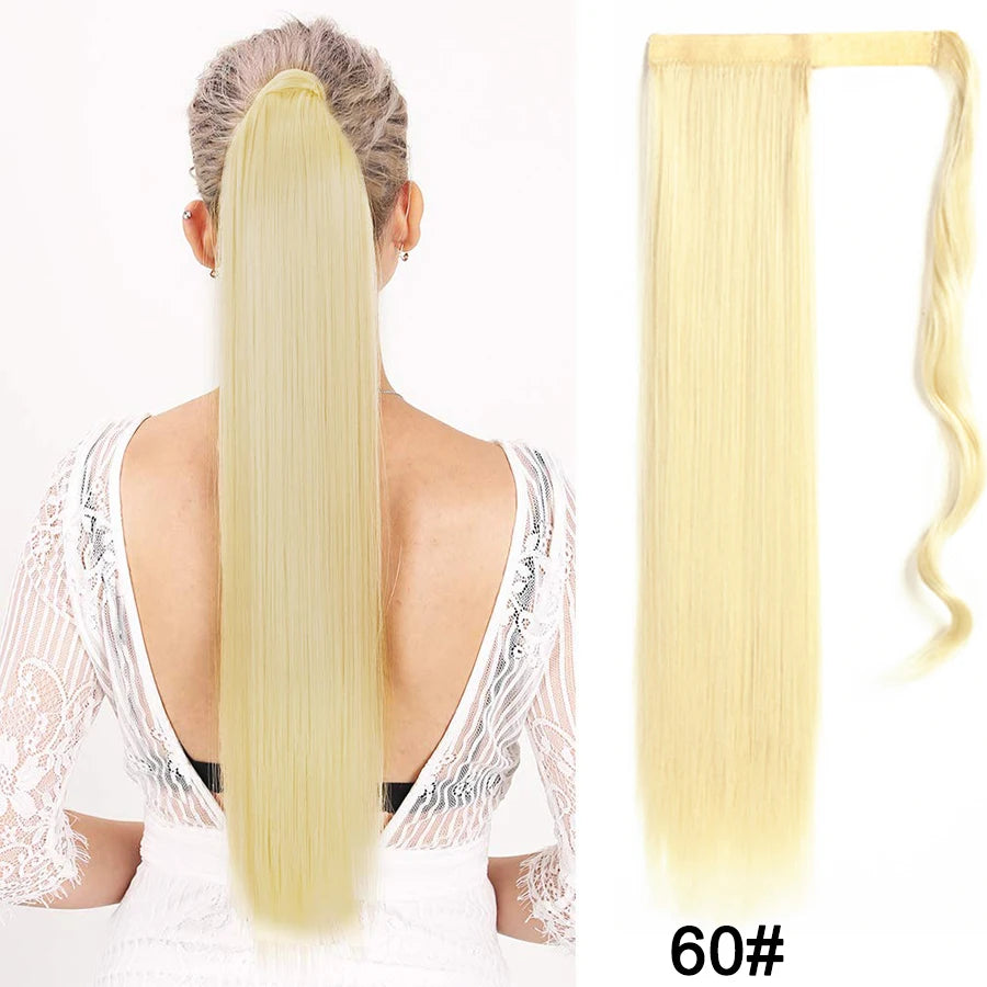 Synthetic Ponytail Long Straight Wrap Around Ponytail Hair Extension Heat-Reistant Fiber Pony Tail Fake Hairpieces For Women