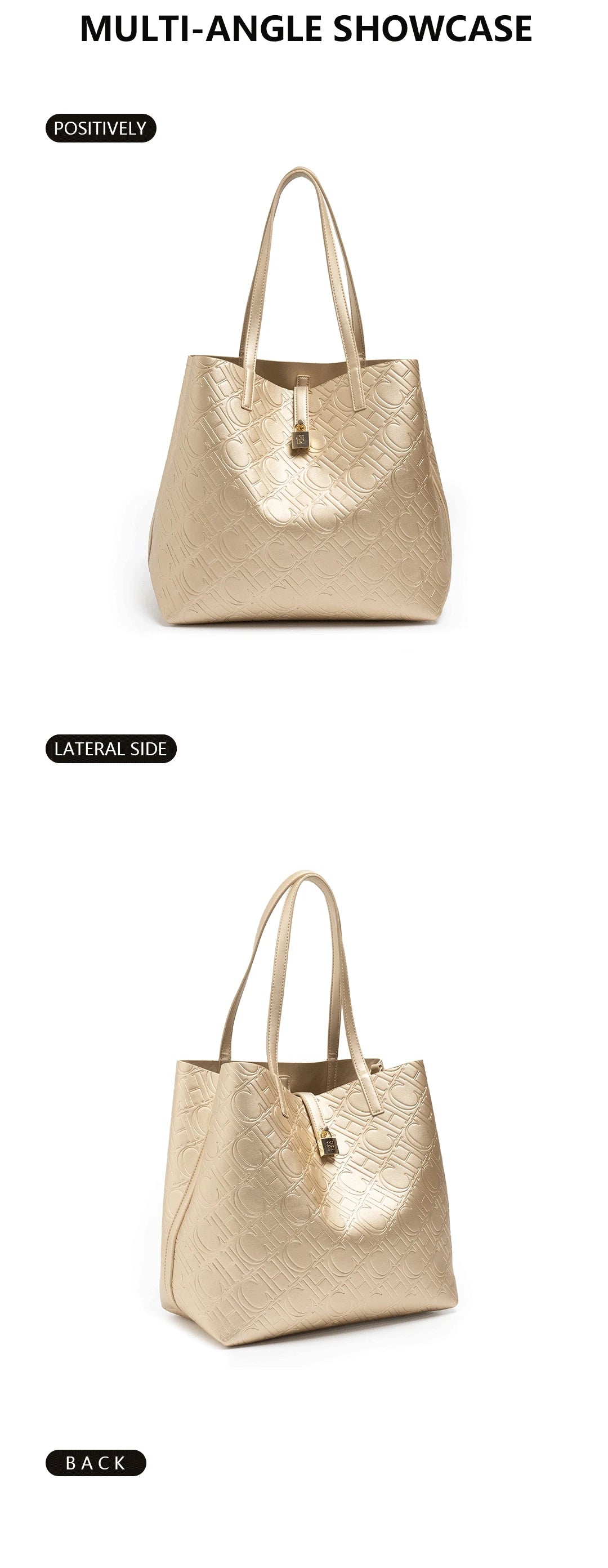 CH Luxury Tote Handbag For Women Large Capacity Work Shoulder Bag Elegant Golden Shopping Shoulder Purse