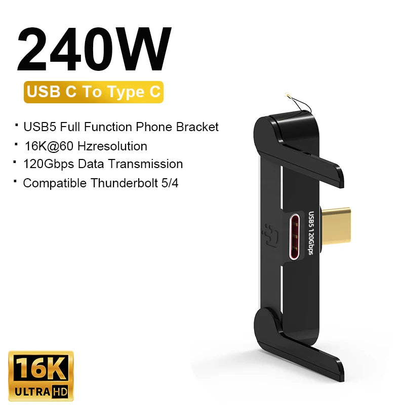 USB5.0 Type C Phone Stand Adapter 240W Fast Charging 120Gbps 16K Multi-function Foldable Converter Compatible Thunderbolt 5/4
