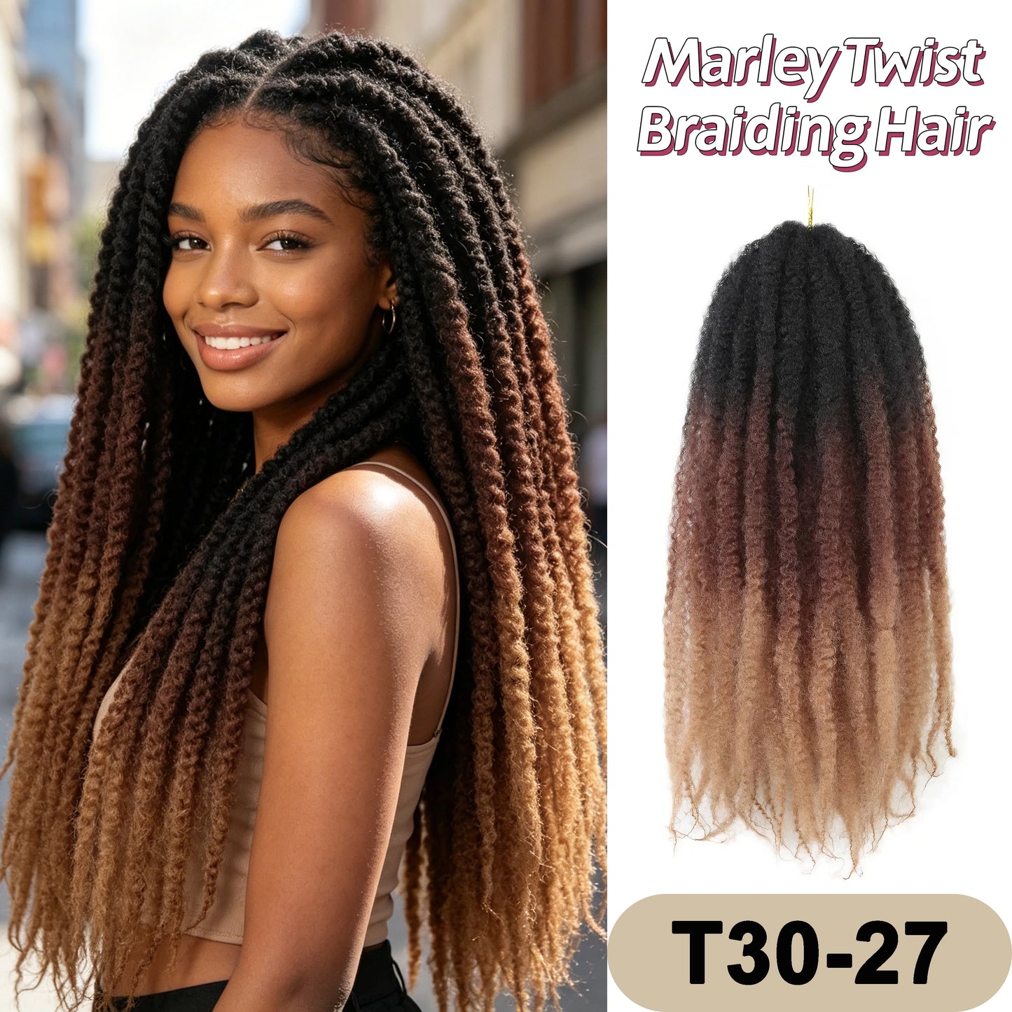 Marley Twist Braiding Hair Pre Stretched Ombre/Solid Colors Afro Kinky Curly Crochet Hair for Faux Locs Jumbo Marley Twists Hair