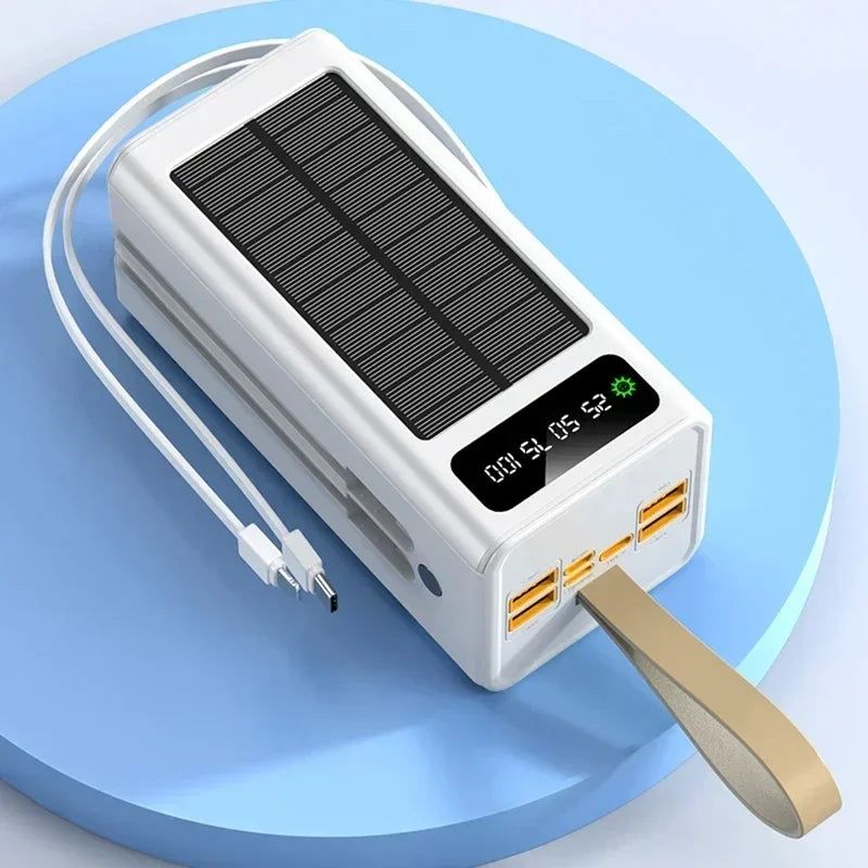 Lenovo 500000mAh Power Bank Large Capacity Portable LED Light Solar External Battery Four Interface Charger Powerbank 2026