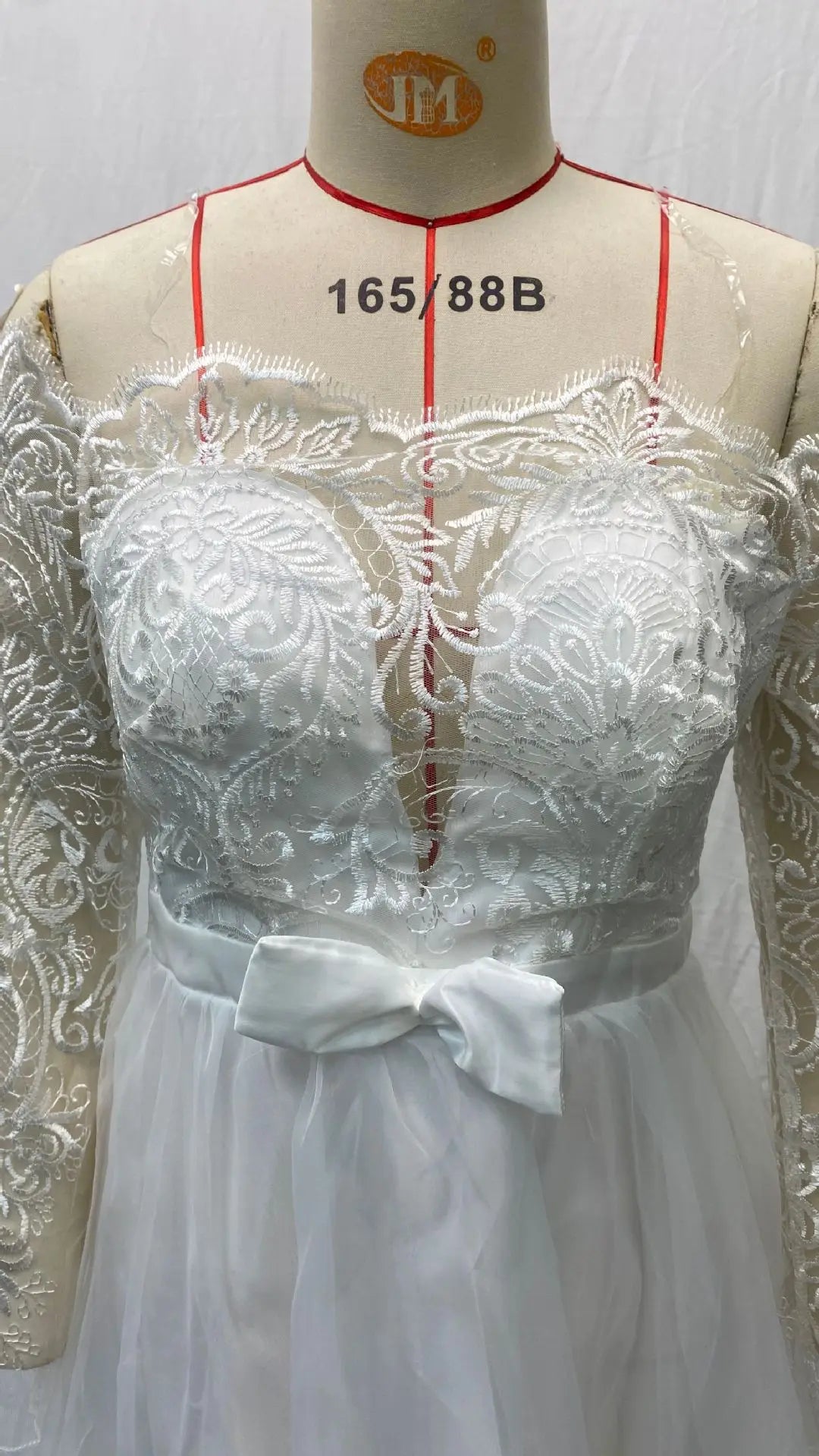 Fashionable Slim Fit V-Neck Lace Trimmer Wedding Dress with Train Elegant Style Polyester Fabric High Waist Long A- Line Skirt