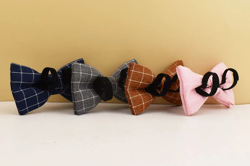 Plaid Dog Collar Designer With Bow Tie Custom Dog Accessories Luxury Pet collar leash set
