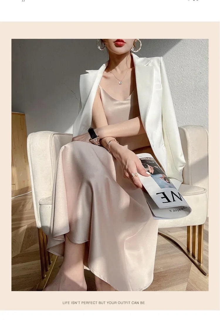 Silk V-neck Slim-fit Satin Dress Sexy Strap Long Gown for Women New 2025 Spring Summer Inner Wear Dress Elegant Lady Dress