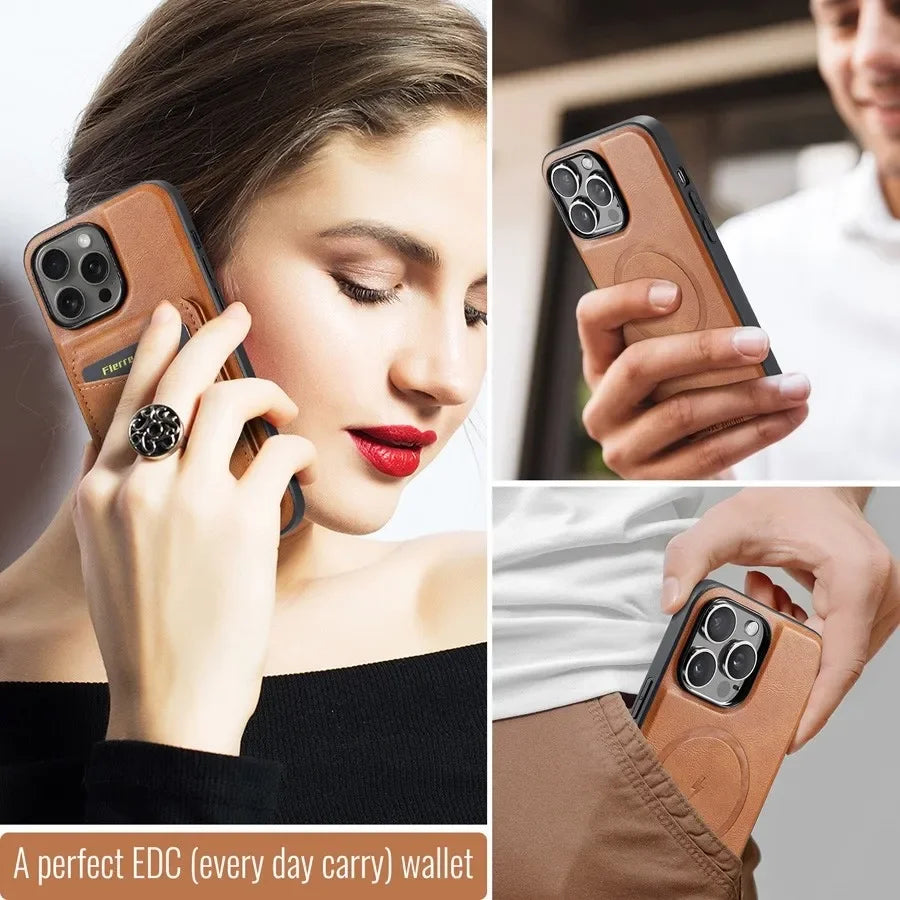 Magnetic Detachable Leather Wallet Phone Stand Case Wireless Charge Cover for iPhone  18 17Air 11 12 13 14 Plus 15 16 17 Pro Max